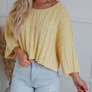 NEW yellow textured crop sweater